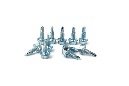 Self drilling screws, screw for roof metal sheet isolated image