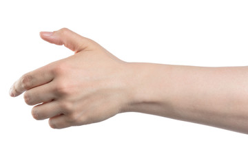 male hand offering for handshake, isolated with clipping path on white background