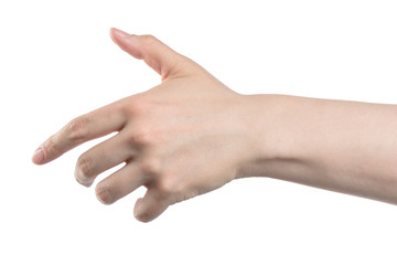 male hand offering for handshake, isolated with clipping path on white background