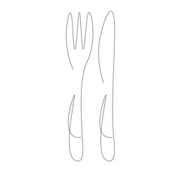 Fork and knife line drawing, vector illustration