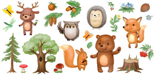 Naklejka premium forest animals stickers set isolated on white