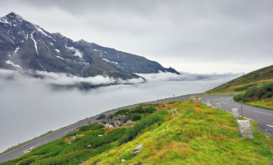 Fototapeta na wymiar Over the clouds on Grossglockner alpine pass