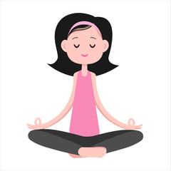 Girl meditates in lotus position.