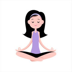 Girl meditates in lotus position.
