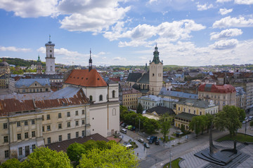 Panoramic view on Lviv from drone