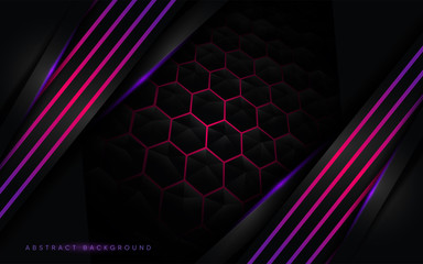 Fototapeta premium 3d black modern background with purple lines background.