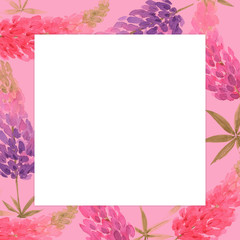 pink frame with flowers, watercolor closeup illustration
