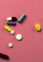 Home treatment. Different medicine pills, capsules