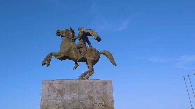 4k clip of the statue of Alexander the Great in Thessaloniki, Greece