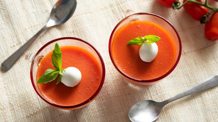 Tomato and mozzarella in a glass exquisite cusine