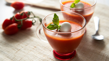 Tomato and mozzarella in a glass exquisite cusine