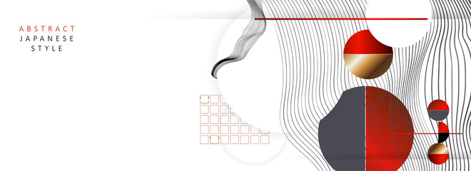 Abstract background of lines and figures in the Japanese style red black white minimalism. White background vector illustration