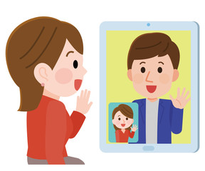 オンライン婚活　男女　女側　イラスト