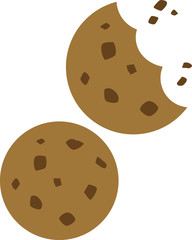 Chocolate chip cookies with bite and crumbs vector icon
