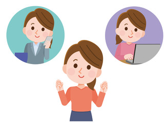 Fototapeta premium パラレルワーク 副業 女性 社会人 イラスト