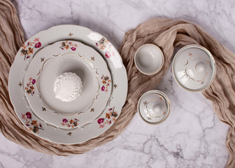 vintage lace tableware with roses and gold