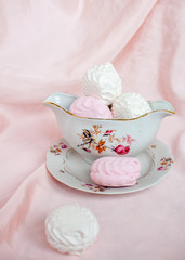 vintage dishes with marshmallows