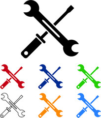 Wrench and screwdriver repair workshop vector icon set