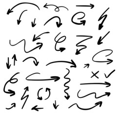 black hand drawn arrows set icon template color editable. Art design grunge sketch handmade watercolor doodle symbol vector sign isolated on white background. Simple logo vector illustration for graph