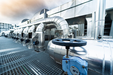 Industrial Zone. Industrial ventilation pipes and valves. (Air conditioning system)	