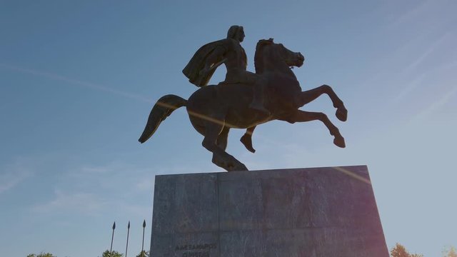 4k clip of the statue of Alexander the Great in Thessaloniki, Greece