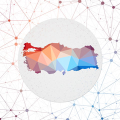 Abstract vector map of Turkey. Technology in the country geometric style poster. Polygonal Turkey map on 3d triangular mesh backgound. EPS10 Vector.