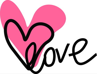Decorative absctract drawing heart with love inscription