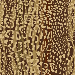 Zebra and leopard seamless pattern in vector, brown background, fashionable print stripes