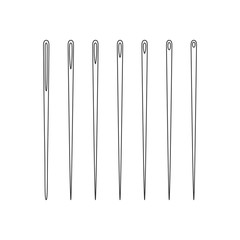 Needle silhouette icon set vector illustration. Collection of outline needle icons isolated on white background. Tailor logo template, sewing instrument design, fashion icon element, needlework skill