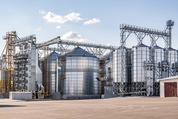 agro-processing and manufacturing plant for processing and silver silos for drying cleaning and storage of agricultural products, flour, cereals and grain. Granary elevator.