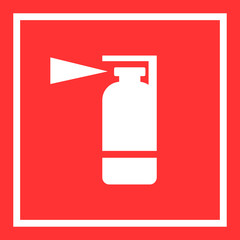 Fire extinguisher red vector banner. Sign firefighting on red background. Fire danger. Symbol of fire protection.
