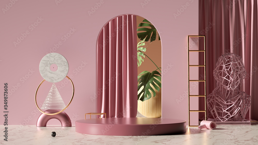 Poster abstract background,round platform,show a product,empty scene, 3d rendering,conceptual image.