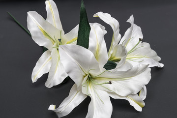 decoration artificial lily on dark grey background