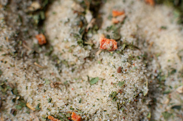The Delicious Salt With Different Spices. Macro Photo.