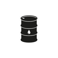 Black oil barrel icon. Vector illustration. Flat design.	