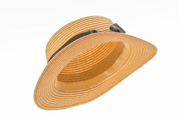 Straw hat with black bow isolated on white