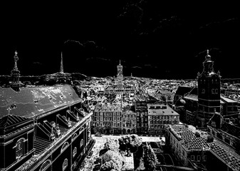 High-Contrast Black and White Cityscape of Lviv