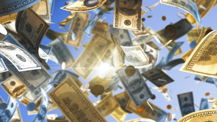 Close-up Of Currencies Against Sky