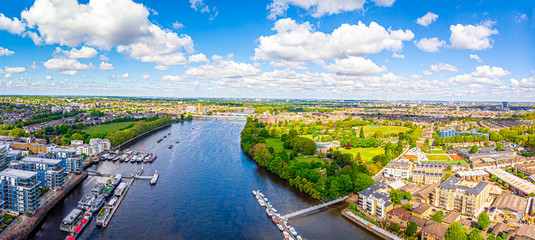 Aerial view of Thames in Fullham in the morning, London, UK