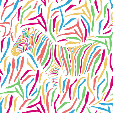 Leather Zebra multi-color pattern striped. Animal print, vivid detailed and realistic textures. Wallpaper seamless background. Vector illustration