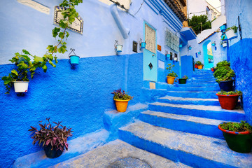 Blue medina of Chefchaouen city. Traditional moroccan architectural details in Chefchaouen, Morocco, Africa