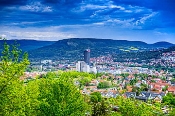 City center of Jena in Thuringia from the forest