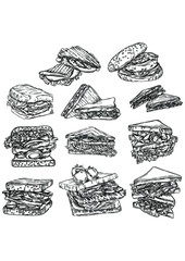 set of detailed sandwiches vector illustration with detailed drawing