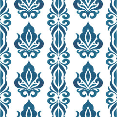 Hand drawn seamless pattern in gzhel style. Ethnic fabric. Hand made texture background. Blue abstract elements. Can be used for banner, card, poster, invitation, textile, wallpapers, ceramics etc.