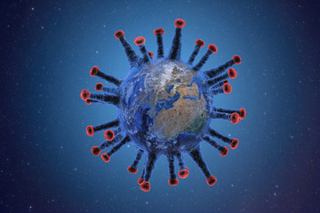 Planet Earth infected by coronavirus, 3D illustration.