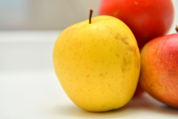 apple, yellow apple, healthy eating, fruits, background