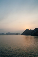 Low light, sunset over Halong bay, Vietnam 