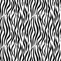 Zebra skin stripe pattern, vector. Monochrome seamless background. Animal print, black and white detailed and realistic textures
