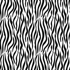 Zebra skin stripe pattern, vector. Monochrome seamless background. Animal print, black and white detailed and realistic textures