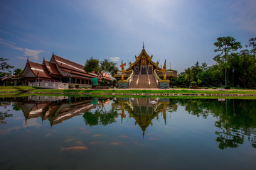 Fototapeta na wymiar Background of Wat Pa Charoen Rat, Pathum Thani Province Dharma Practice Center 13, Buddhist people come to make merit, Khlong 11 (Sai Klang), Bueng Thonglang Subdistrict Lam Luk Ka District, Thailand